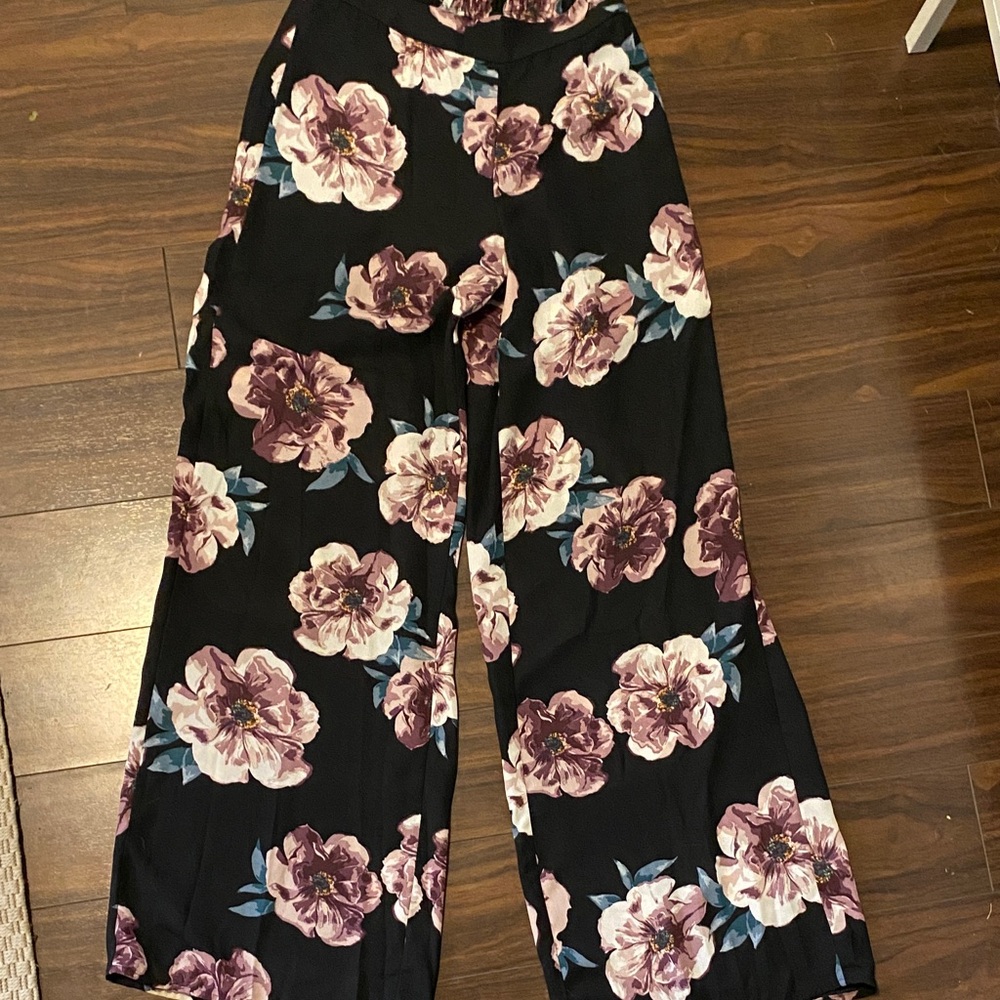 Charlotte Russe Black Floral Wide Leg Pants